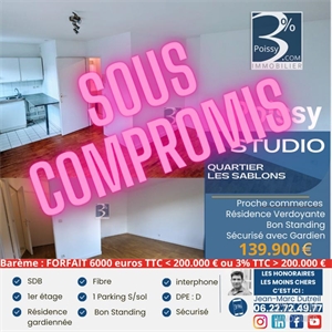 studio à la vente -   78300  POISSY, surface 29 m2 vente studio - UBI424482409