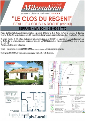 maison à la vente -   85190  BEAULIEU SOUS LA ROCHE, surface 71 m2 vente maison - UBI431300333