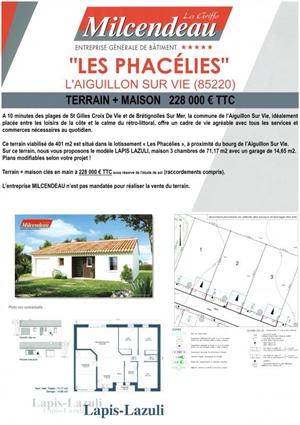 maison à la vente -   85220  L AIGUILLON SUR VIE, surface 71 m2 vente maison - UBI431434112